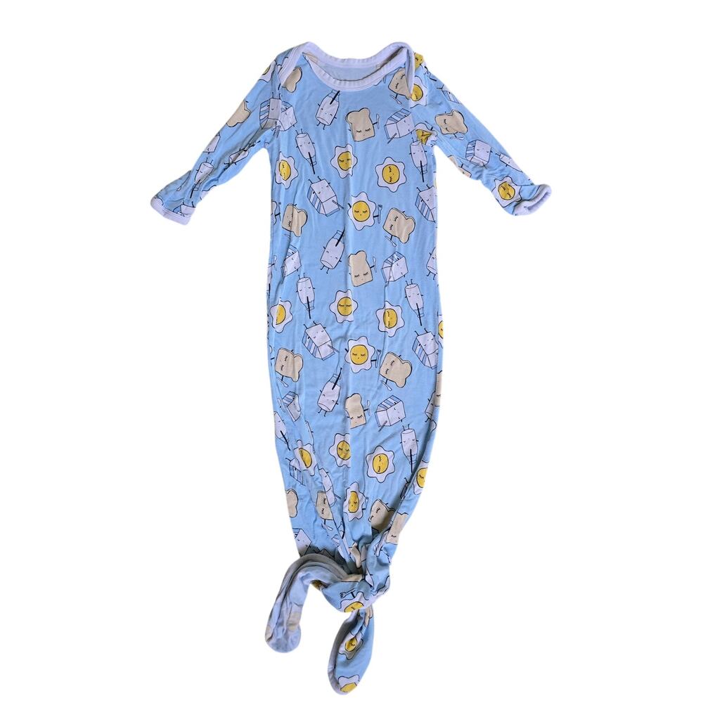 Little Sleepies Bamboo Blue Eggs Milk Toast Knotted Sleep Night Gown Newborn